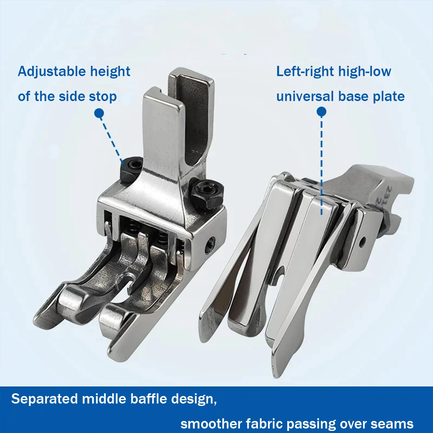 Upgraded Double‑Blade Left‑Right High‑Low Presser Foot For Industrial Computerized Flat Sewing Machine, Separated Middle Baffle,