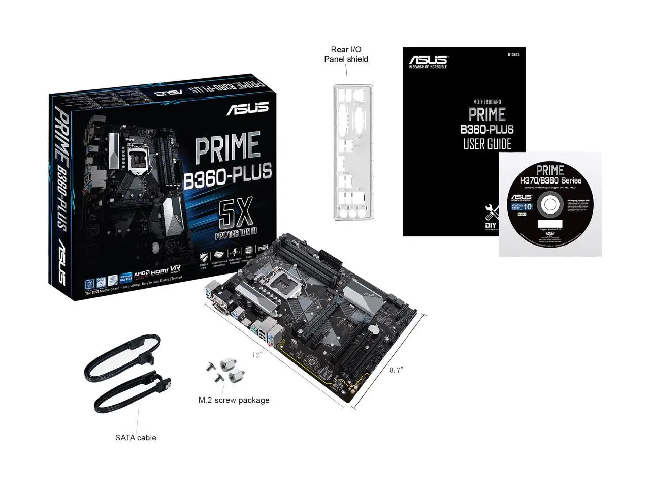 ASUS Prime B360-Plus Motherboard LGA1151 (300 Series) DDR4 HDMI DVI VGA M.2 ATX Support 8th Gen Intel Core i7/ i5/ i3 CPU New