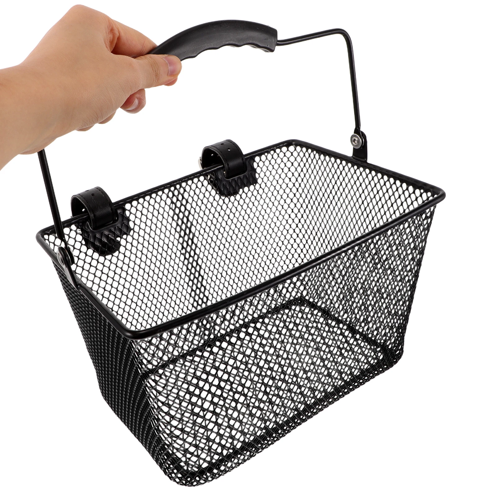 自転車用ブラック：フロントハンドルバー自転車バスケット、金属ワイヤー収納ラック、取り外し可能な鉄製カーゴバスケット