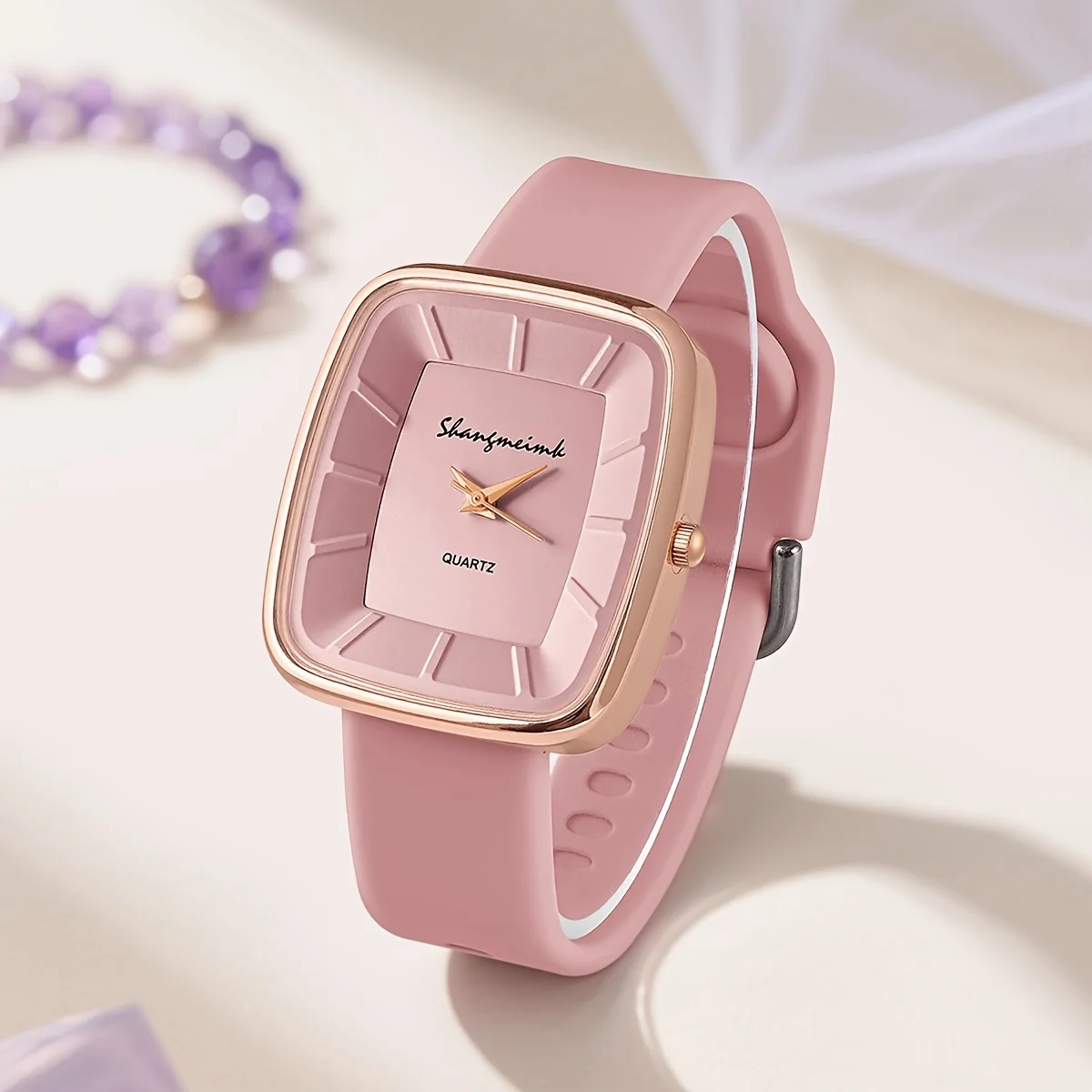 Women's Elegant Square Quartz Wristwatch with Silicone Band