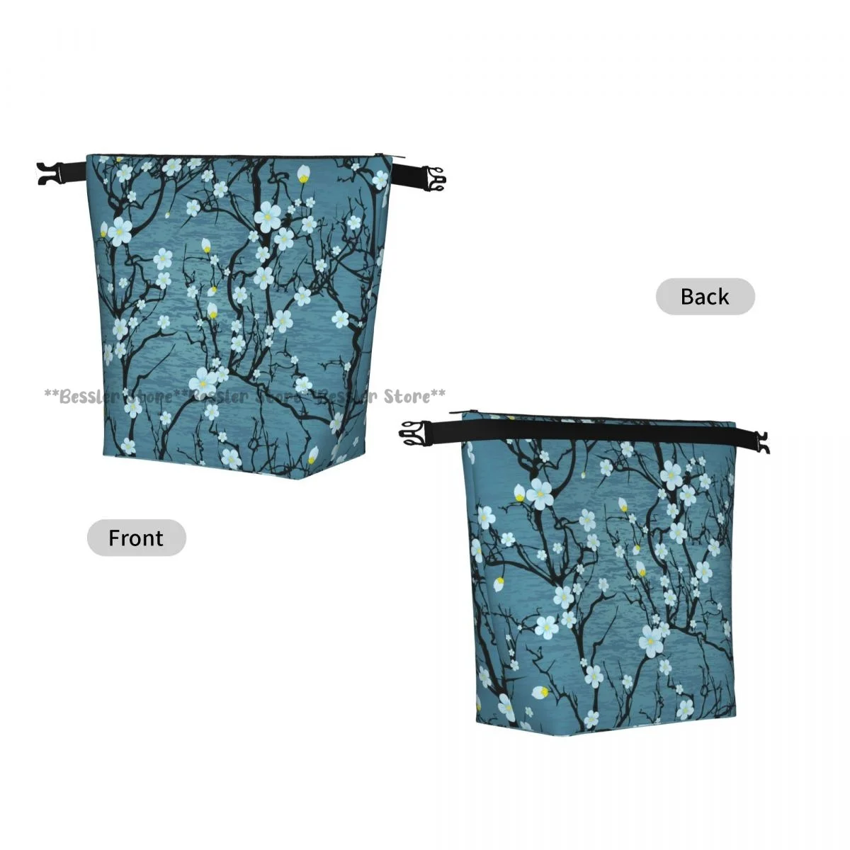 Portable Roll top Insulated Cooler Lunch Bag Sakura Tree Branches Cherry Blossom Thermal Food Bag for Travel Outdoor Camping