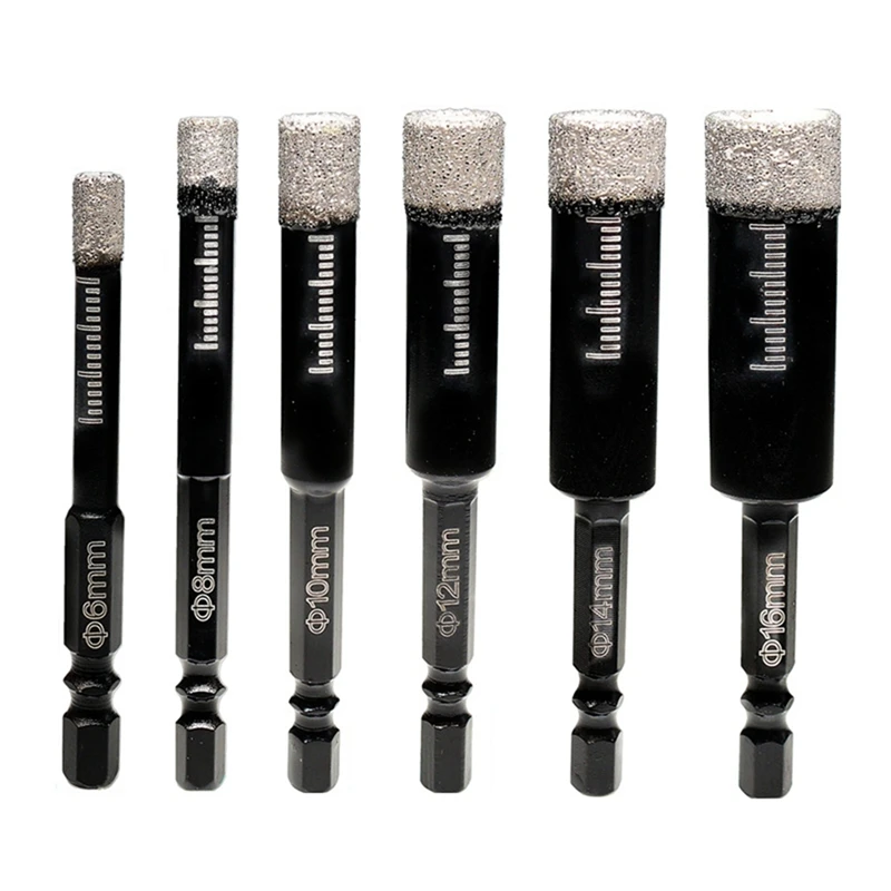 

6 Piece Diamond Drill Bit Set Brazed Hole Opener Black Metal Tile Concrete Marble Glass Reaming Diamond Dry Drilling Bit