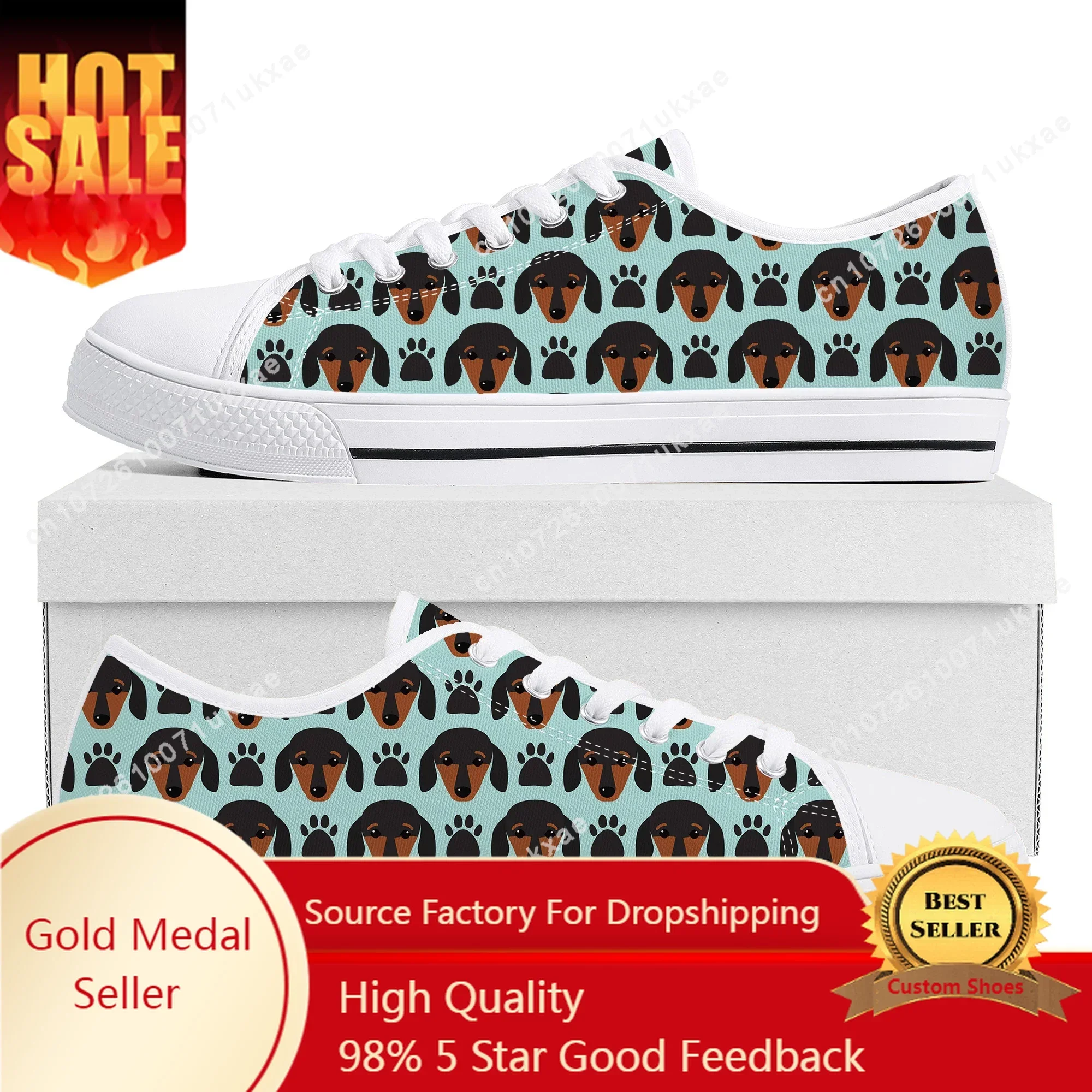 Cute Dachshund Print Low Top Sneakers Mens Womens Teenager Pet Dog Canvas Sneaker couple Casual Shoes Custom Made DIY Shoe