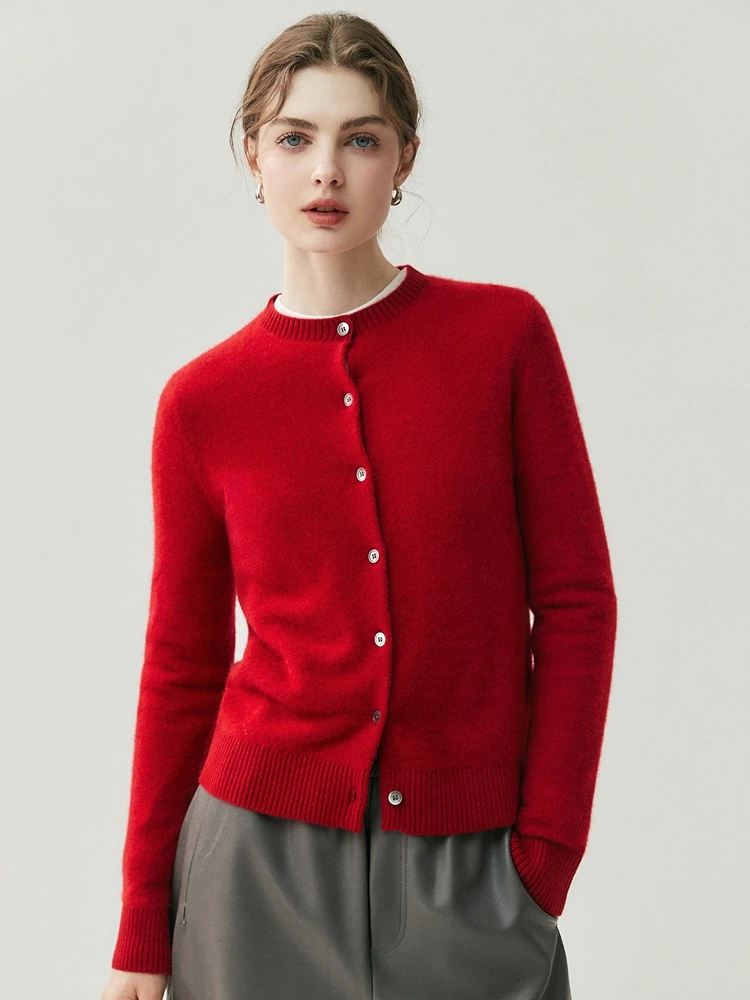 

TLOML Autumn Winter Women's Thick O-neck Cardigan Basic Simple 100% Cashmere Sweater Solid Long Sleeve Cardigan Knitwear Coat