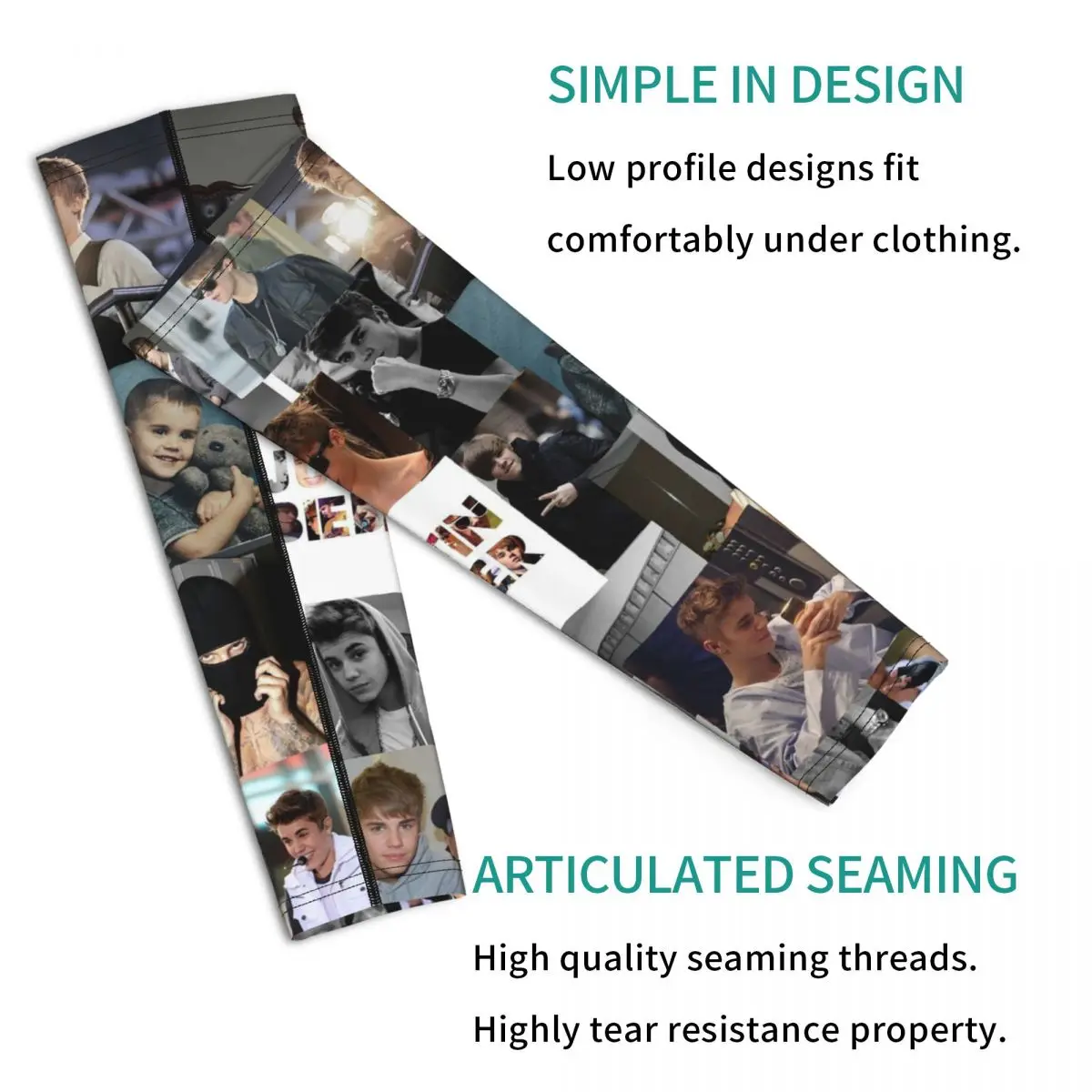 저스틴 비버 콜라주 팔 슬리브 남녀공용 자외선 차단 타투 커버업 스포츠 쿨링 사이클링