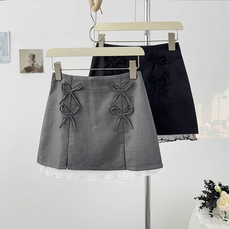 

Sweet Bow Splicing Mesh Mini Skirt Women 2025 Spring Summer High Waist A-line Skirts Fashion Y2k Falda Sexy Mujer