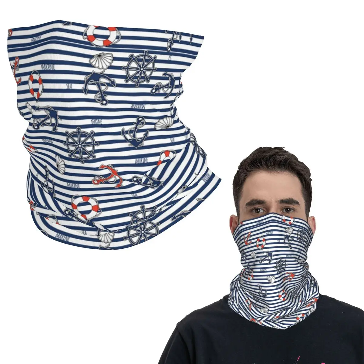 

Бандана с морским якорем в морскую полоску, накидка на шею, шарф с принтом, теплая маска для лица, унисекс, моющаяся для взрослых
