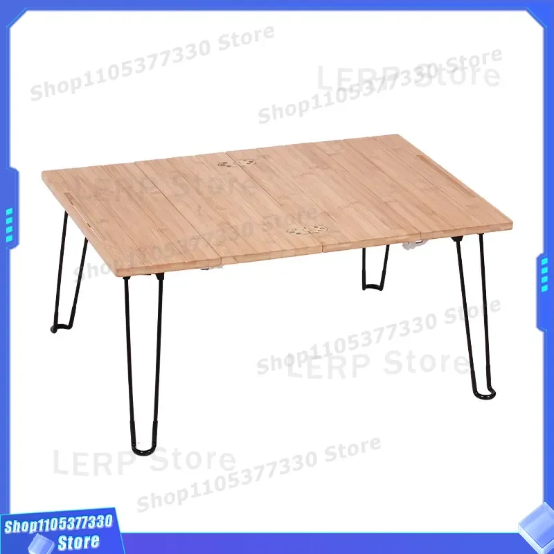 Portable Bamboo Folding Table Outdoor Camping Tactical Desk Fast Setup Four Fold Storage Board for Picnic Hiking Travel Gear
