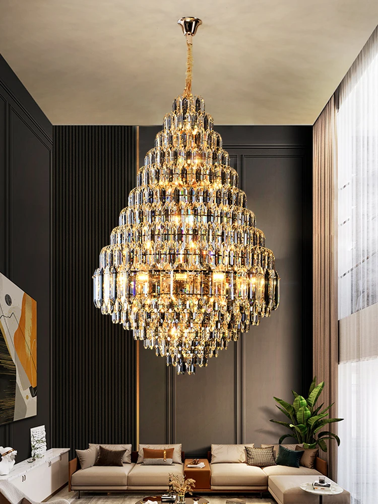 Grand Chandelier Villa Hall Light Jump-storey Duplex Building Hotel Lobby Restaurant Light Luxury Crystal Pendant Light