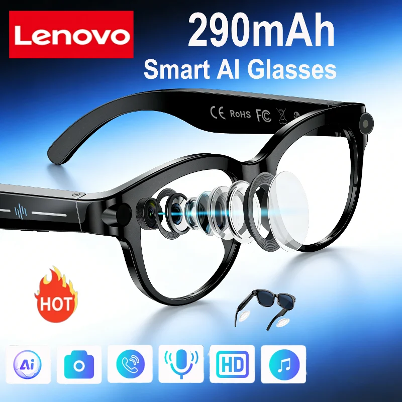 

Умные очки Lenovo HD AI: многофункциональные, с переводом, для видеозаписи на встречах, для активного отдыха, солнцезащитные, подарок на день рождения
