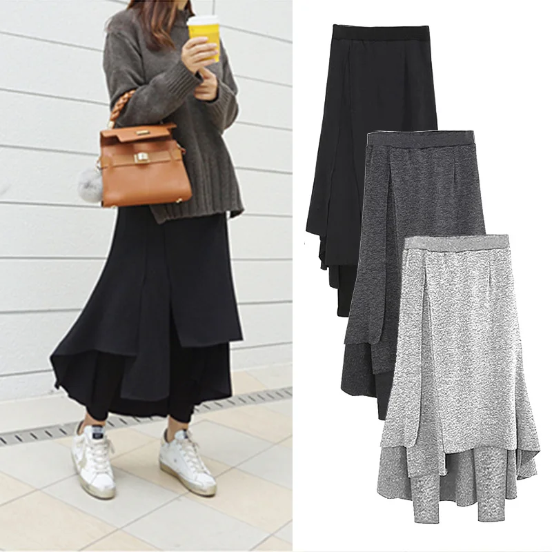 2024,Winter Casual Irregular Fake Two-piece Pants Skirts,Women's Clothing,Spring Autumn Culottes,Large Size Boots Pants,Trousers