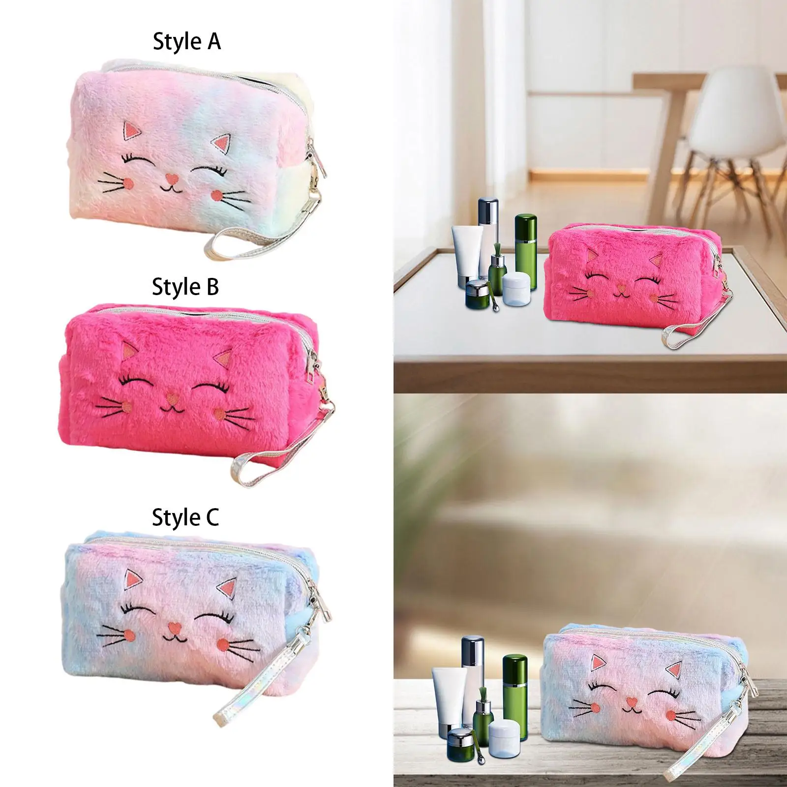 Lovely Plush Cosmetic Bag for Organizing Valentines Day Gifts Brush Organizer Travel Portable Toiletry Bag Makeup Organizer Bag image 4