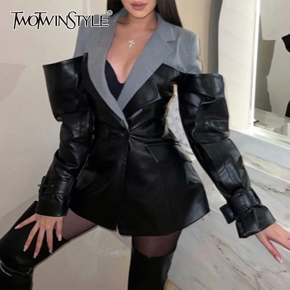

TWOTWINSTYLE черная куртка с карманами, женская свободная уличная одежда с лацканами и длинными рукавами, нерегулярные женские куртки, осенняя мода, новинка
