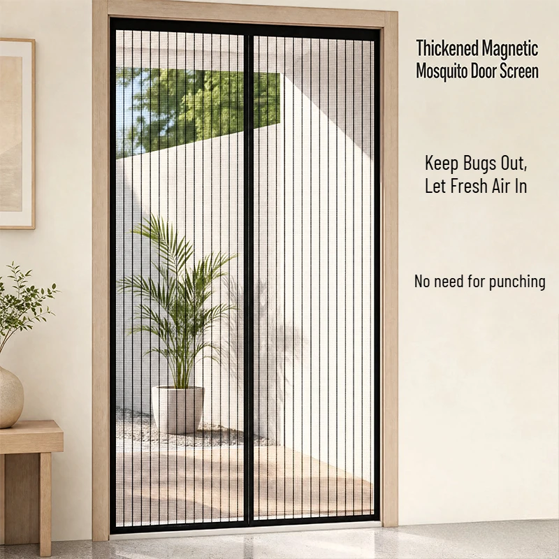 No Punch Thickened Magnetic Mosquito Door Curtain Mesh, Breathable Anti-Bug Net for Home Patio Balcony Door Insect Protection