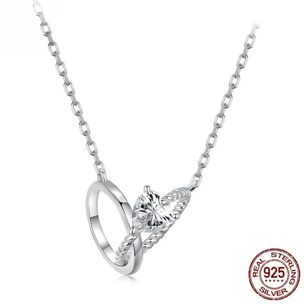 

Женское ожерелье с подвеской из стерлингового серебра S925 с переплетающимися кольцами из циркония в форме сердца, подарок на День матери для мамы.