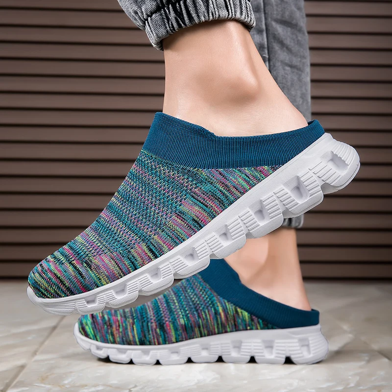 2024 Unisex Cross-border foreign trade spring and autumn large size couple flying woven socks shoes a pedal half slippers 36-46