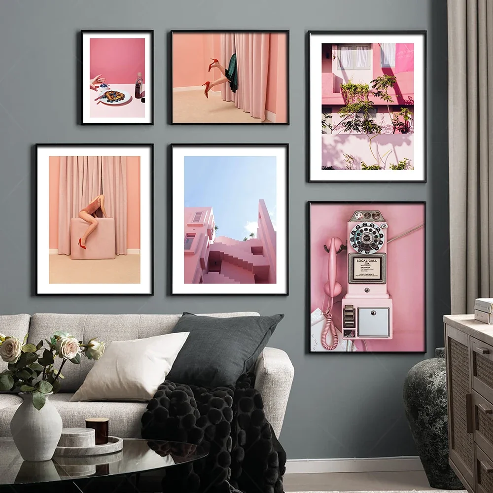 Pink fashion vintage Neighbourhood Watch wall art painting on canvas nordic posters and prints wall photos for living room