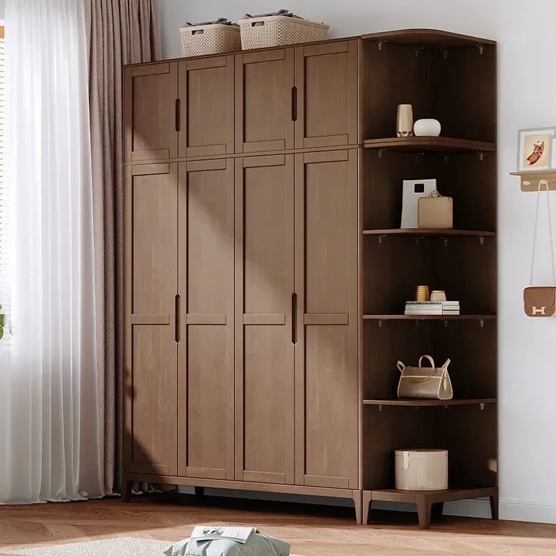 Nordic solid wood two or three door wardrobe with top cabinet corner cabinet log wind small apartment