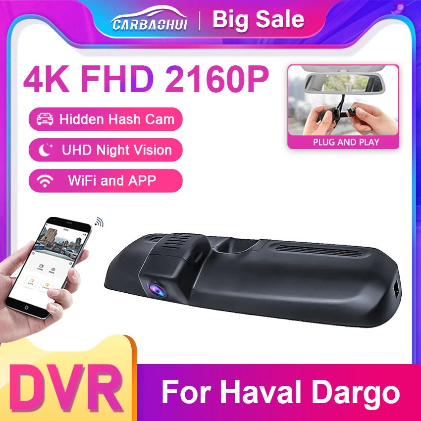 

4K HD 2160P Plug and Play Car DVR Wifi Dash cam Dual lens Video Recorder For Great Wall For Haval Dargo 2022 2023 APP Watch