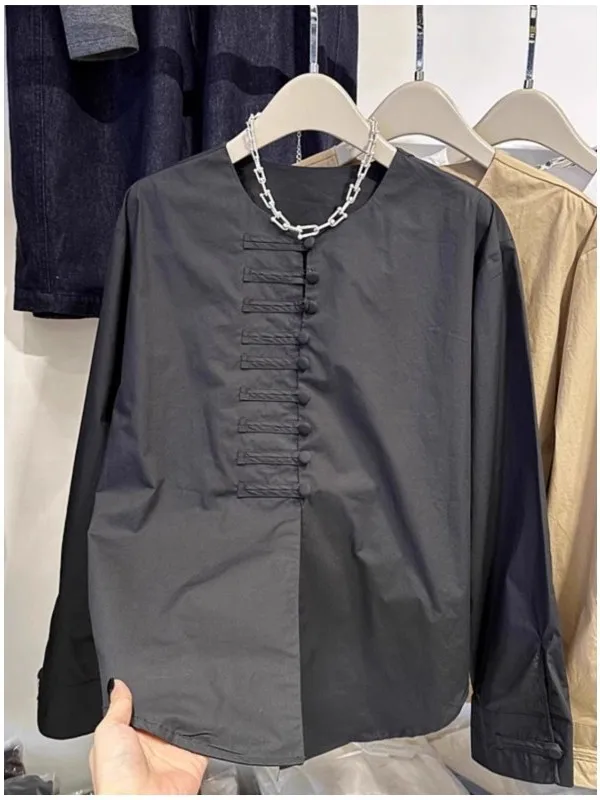 

Large Size 300 Pou New Chinese Sle Long Sve irt round Ne Men's Clothing Spring Autumn Trendy Brand Loose Fit irt