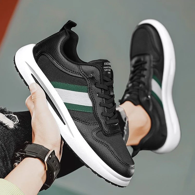 Men's Run Sneaker Walking Leather Shoes Air Mesh Casual Sport Shoes Fashion Striped Hiking Shoes Youth Street Cool Sneakers