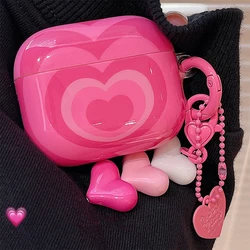 Korean Cute 3D Pink Gradual Change Love Heart Headphones Case For AirPods 1 2 3 With Beads Pendant Soft Cover For AirPods Pro 2