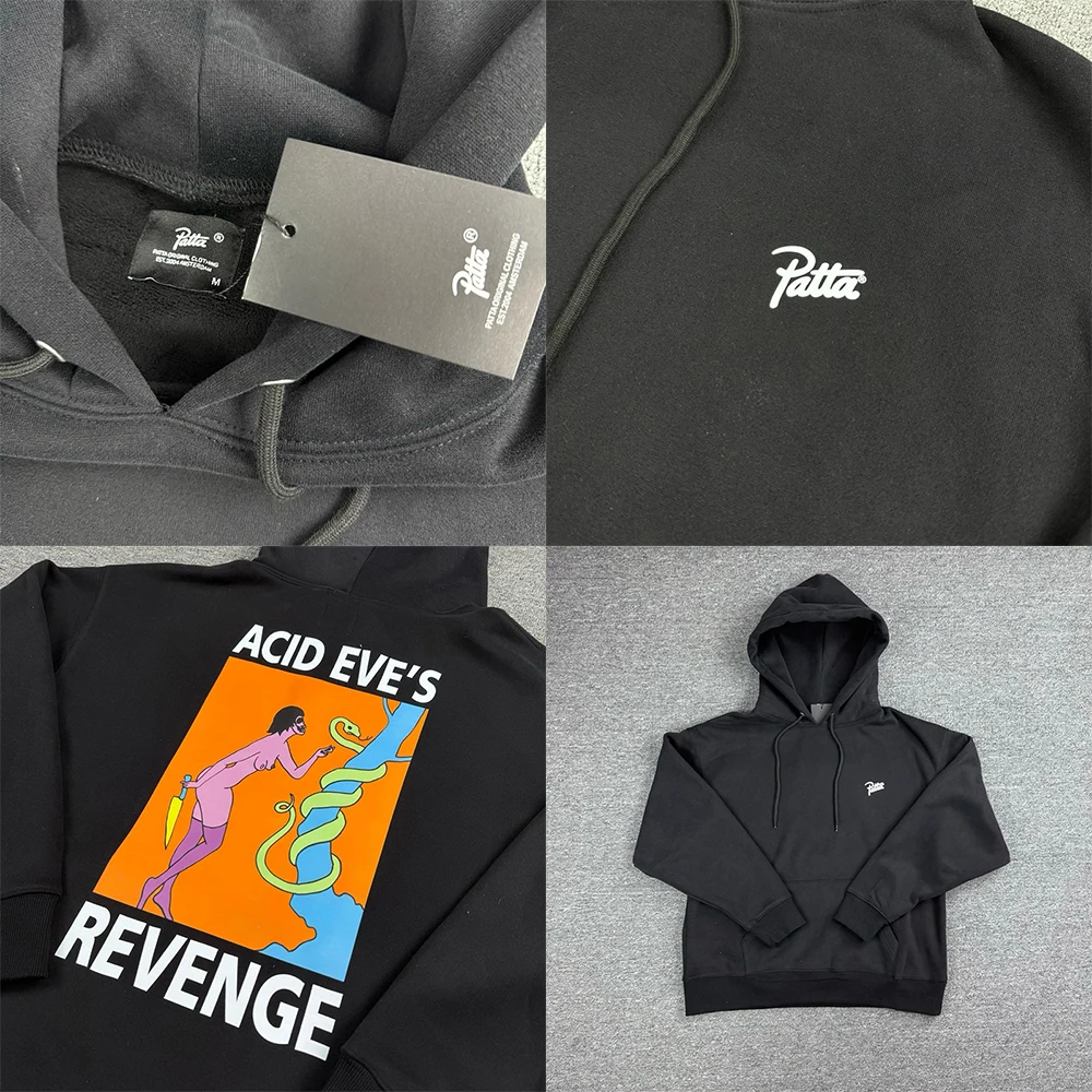 

Толстовка-худи PATTA: модная классическая модель унисекс, черная, с капюшоном, отличного качества