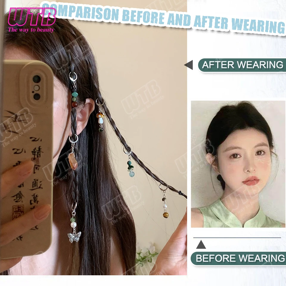 2pcs Synthetic Braided Wig BB Clip Style Fresh and Cute Braided Wig with Small Accessories Suitable for Women's Daily Activities
