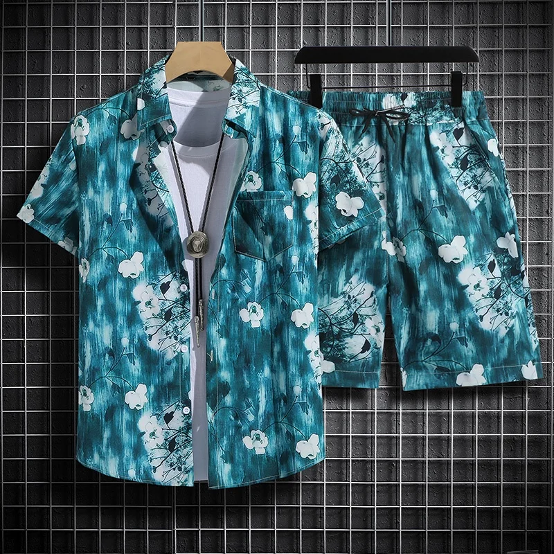 Short Sleeve Floral Shirt Beach Suit Suit Men\'s Seaside Travel Clothes Hawei Style Thai Travel Couple Casual Tops