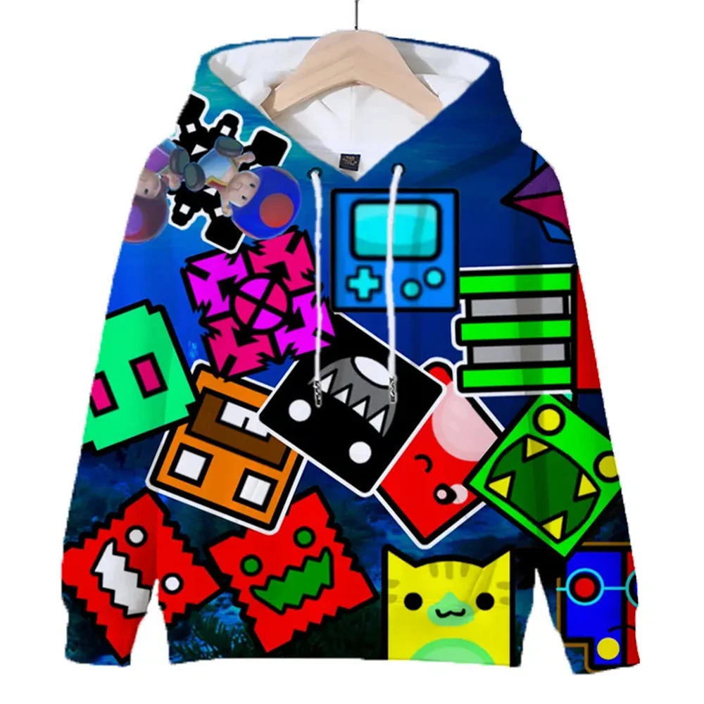 Kids Geometry Dash Hoodies 3d Printed Cartoon Game Girls Boys Hoody Sweatshirts Children Pullovers Coat