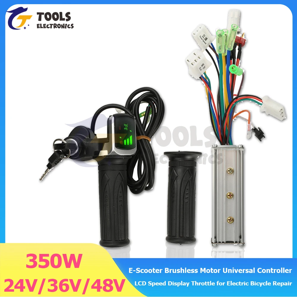 

24V 36V 48V 350W E-Scooter Brushless Motor Universal Controller LCD Speed Display Throttle for Electric Bicycle Repair
