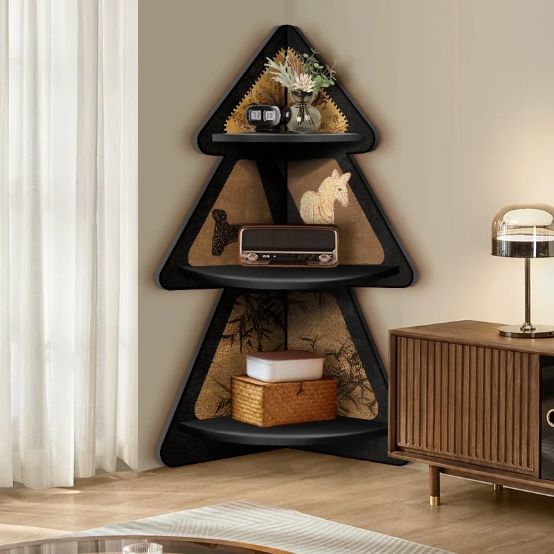 Living room corner cabinet retro corner floor-to-ceiling ornament small apartment decoration high-end sense crack storage