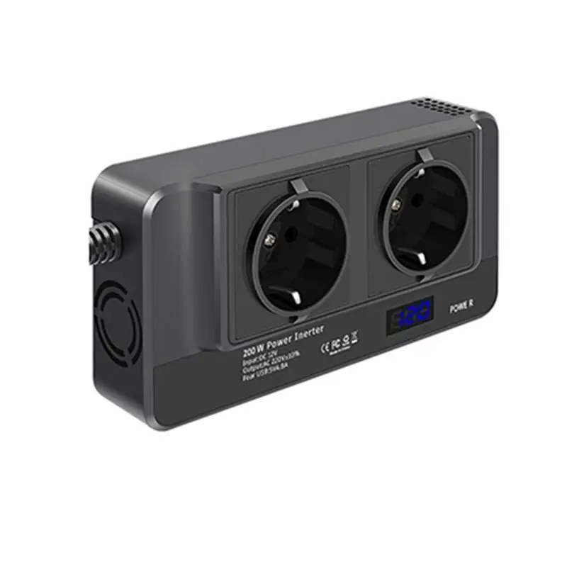 Powerful 2X 200W Inverter, Voltage Converter 12V To 220V With Smart Time Display LCD, 2 Sockets And 4 USB Car Chargers (EU Plug)