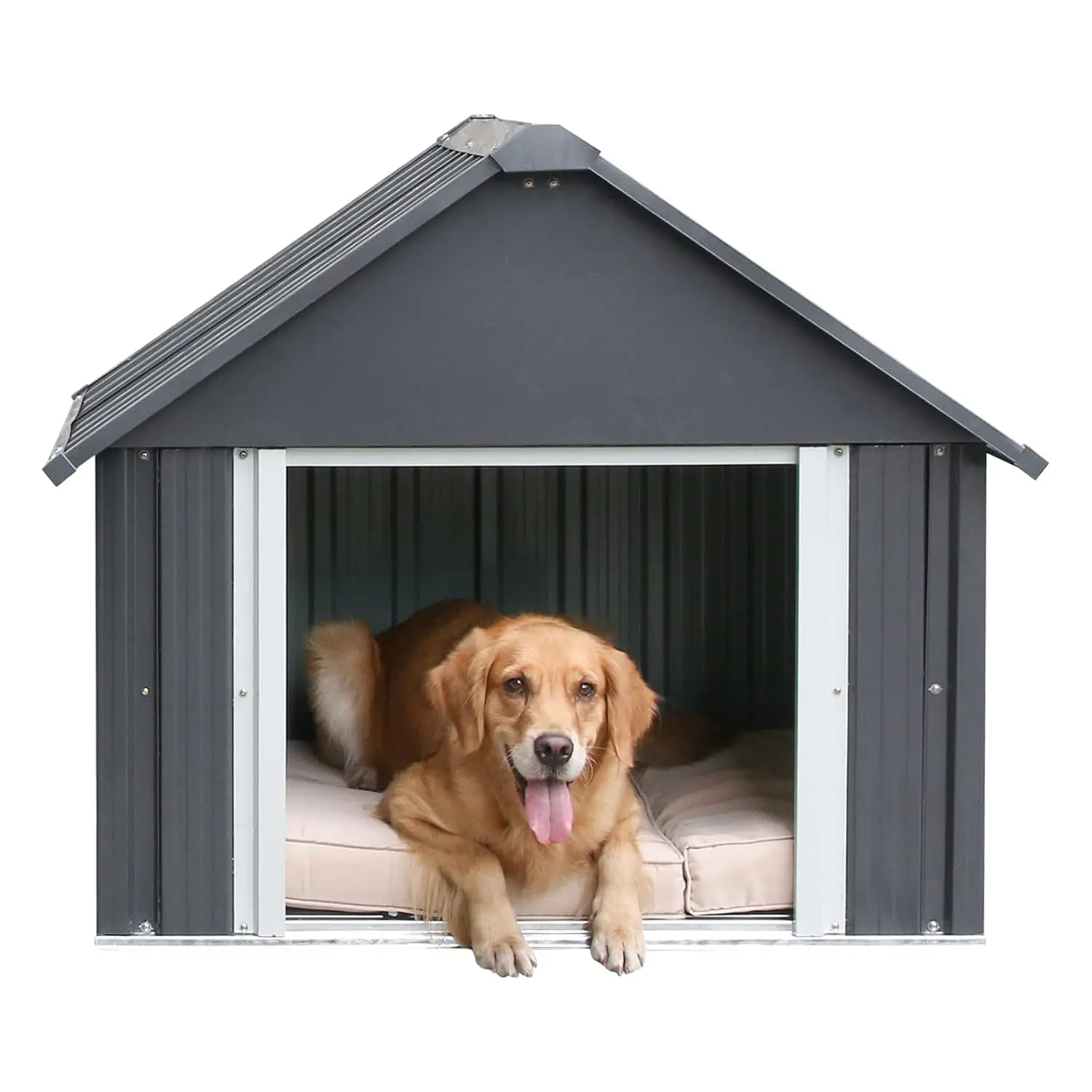 Metal Dog House Indoor Outdoor Weatherproof Puppy Shelter For Medium Large Dogs 34x38x35 Inch, Customized