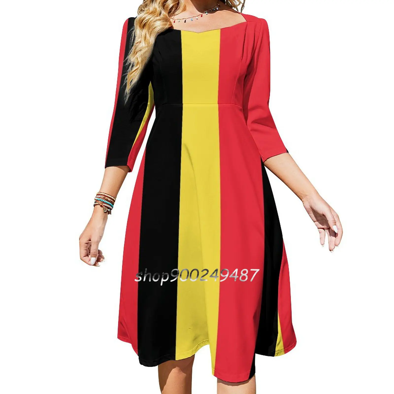 Belgium Flag Square Neck Dress Cute Loose Print Dresses Elegant Beach Party Dress Belgie Belgium Belgium Belgium Flag Brussels