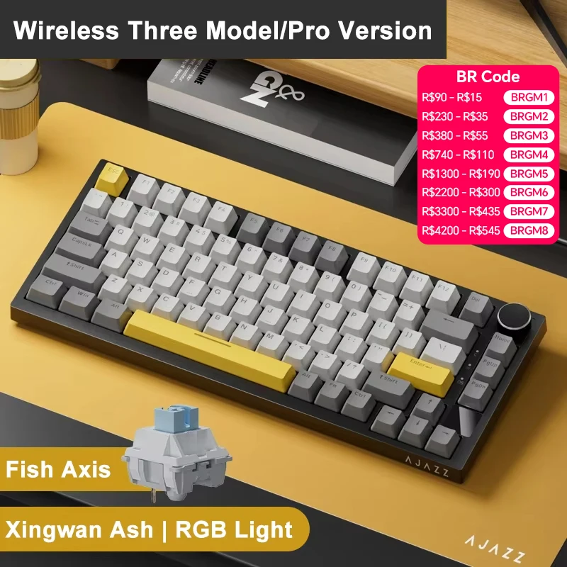 Ajazz AK820 Pro Gaming Mechanical Keyboard 75% Bluetooth/ Wireless Customized Gamer Keyboard with TFT Color Screen Knob for PC