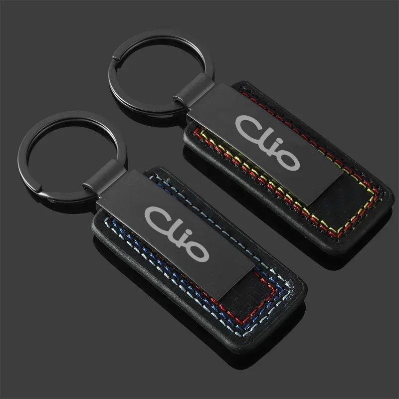 Carbon Fiber Leather Car Alloy Keychain Key Chain Rings Gifts Styling for Clio Logo 2024 2023 Keyrings Auto Accessories