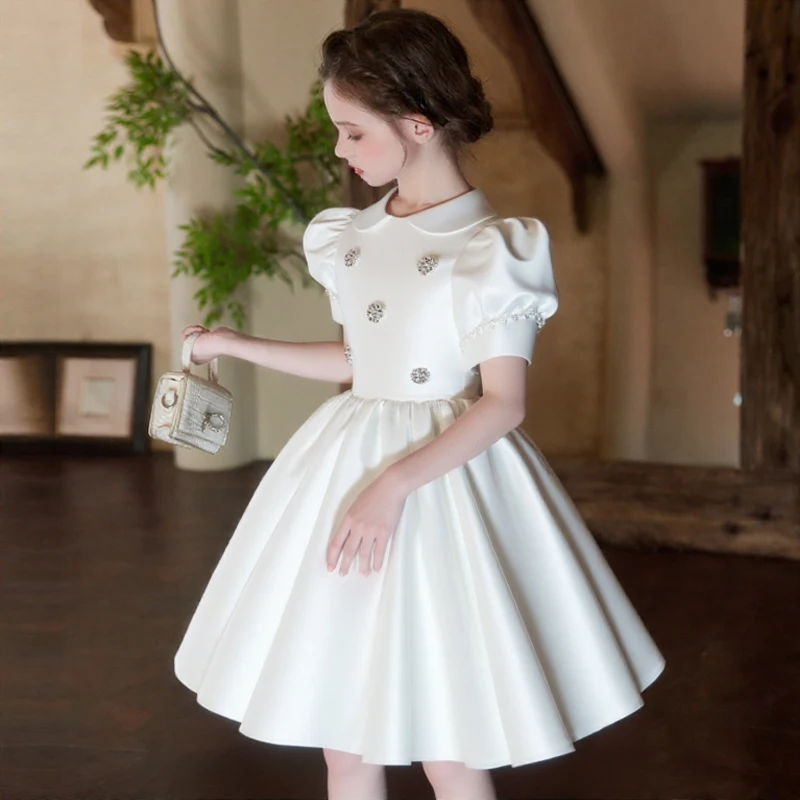 Girls Sweet Cute Style Piano Playing Little Host Celebration New Princess Dress Children 1st Birthday Baptism Party Vestidos