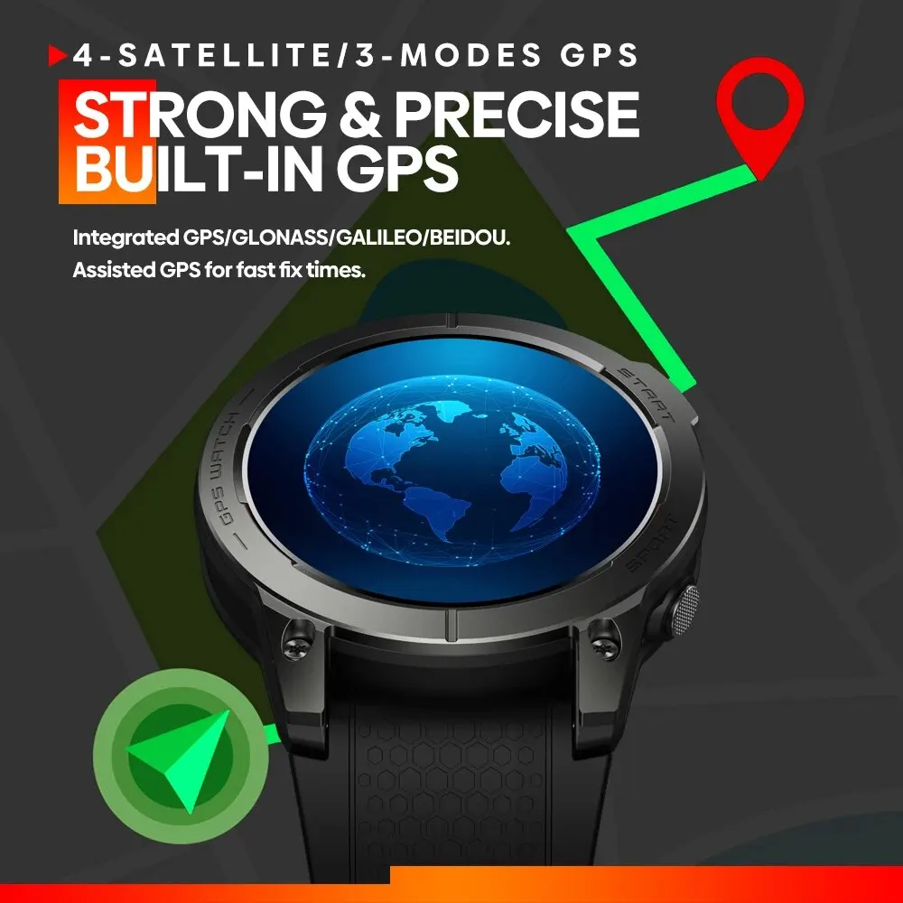 Zeblaze-reloj inteligente Stratos 3 Premium, dispositivo con GPS, Pantalla AMOLED Ultra HD, Hi-Fi, Bluetooth, llamadas telefónicas