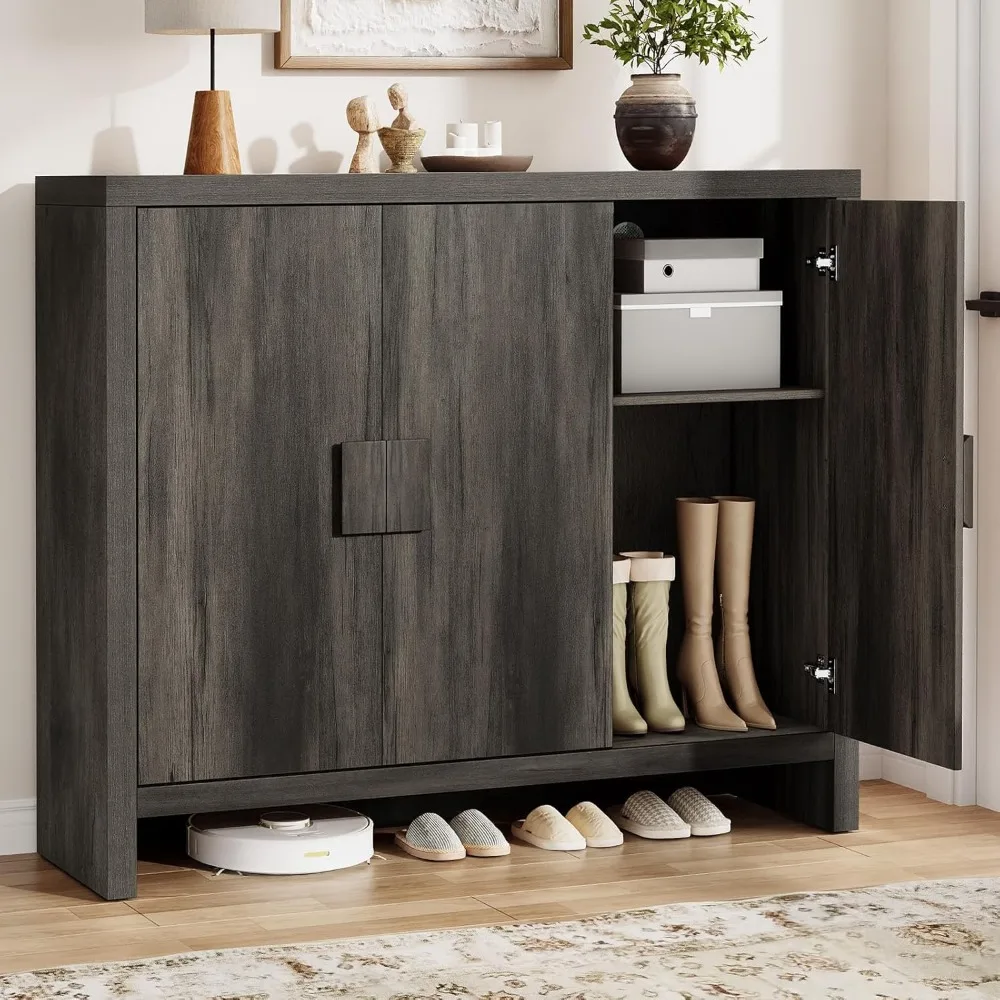 

Tall Shoe Cabinet with 3 Doors Adjustable Shelves and Ventilation 30 Pairs Storage 47 Inch Wide for Entryway Living Room