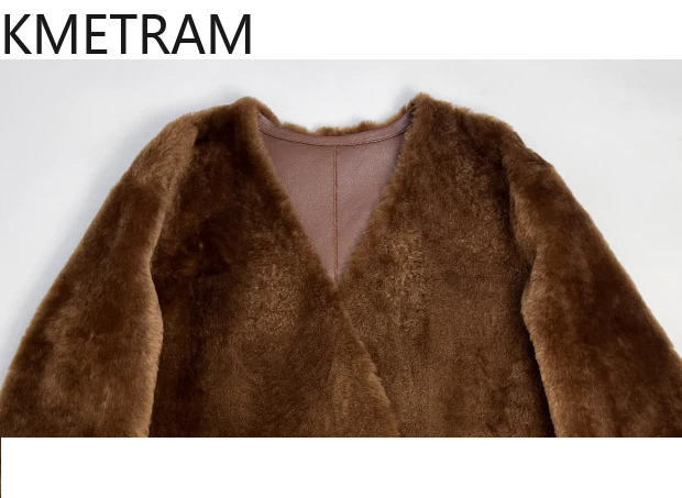 Naturale Lagun Lana Pelle di Pecora Double Face Giacca di Pelliccia Delle Donne Nuovo Marrone Con Scollo A V Reversibile Cappotto di Pelliccia Reale Inverno Donna Abbigliamento 2025