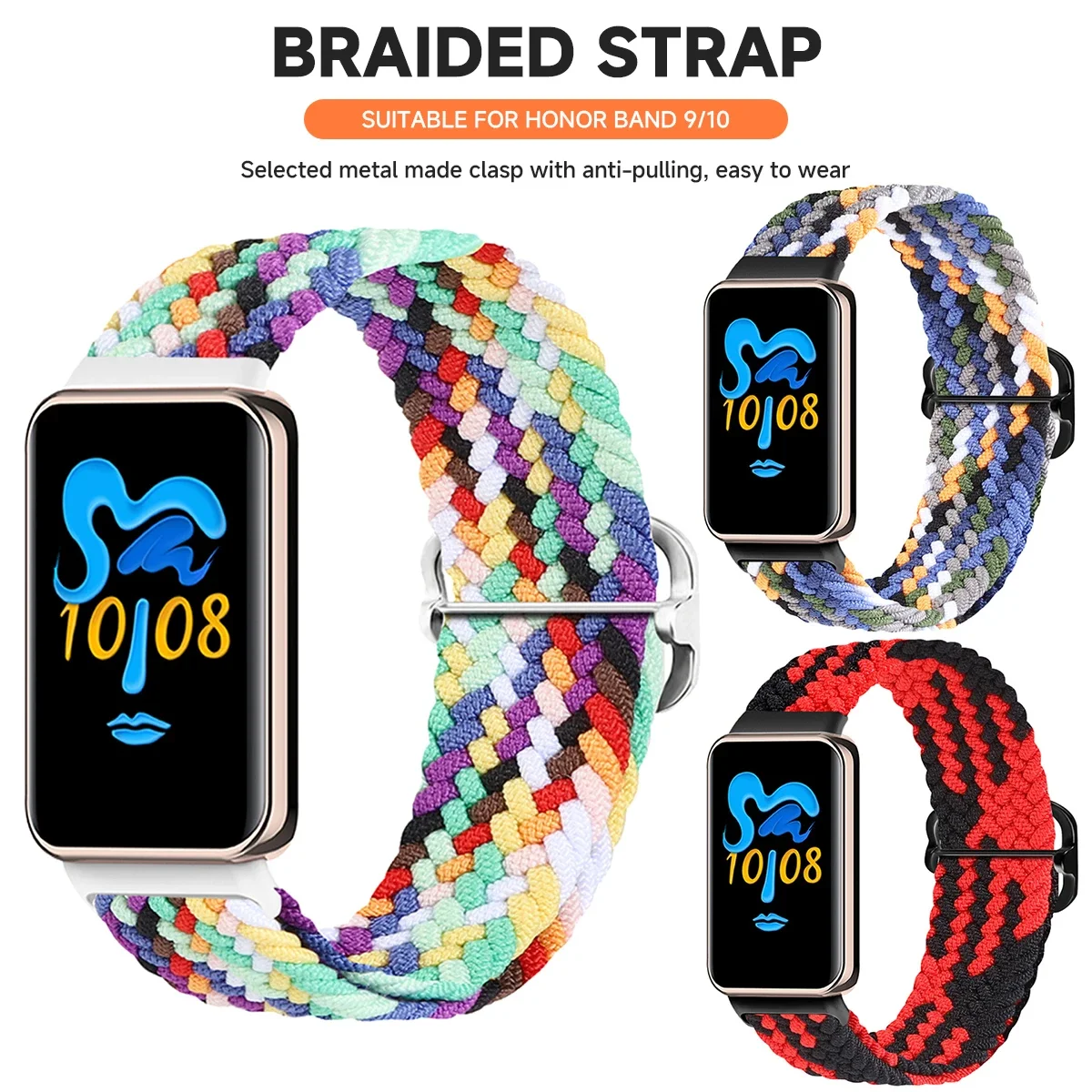 سوار منفرد من النايلون المرن لـ Correa Honor Band 9 حزام محبوك منسوج مضفر حلقة معصمه لهواوي Honor Band 10 Strap