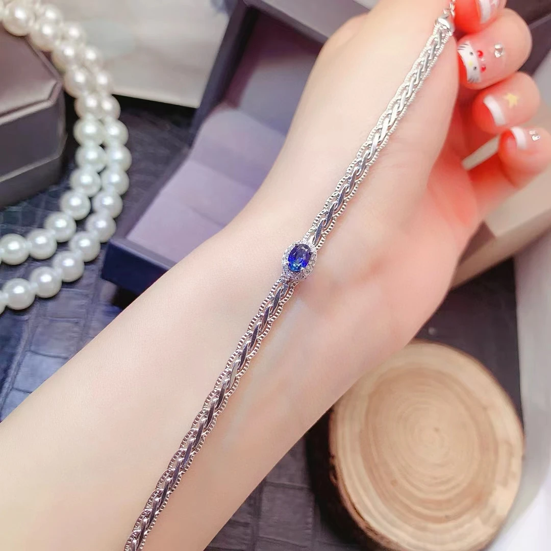 Boutique Jewelry Natural Sri Lanka Sapphire Women's Bracelet S925 Pure Silver Plated Platinum Classic High Clarity Supports Test