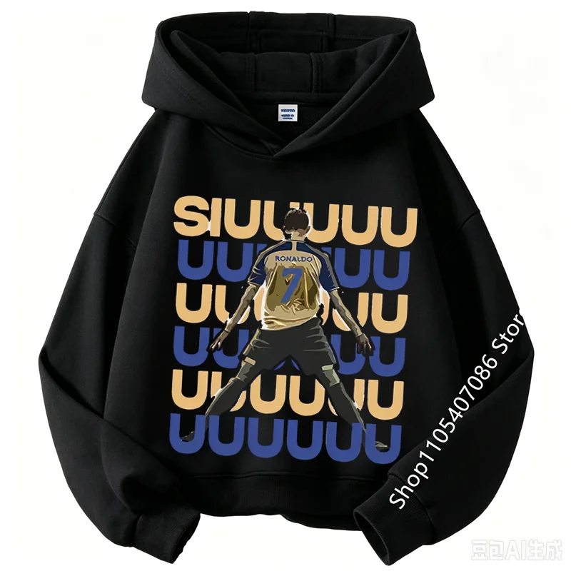 Cristiano Ronaldo CR7 Hooded Hoodie for Children Anime Cartoon Fashion Sweatshirt Boys Girls Autumn Hip Hop Hoodies Kids Clothes