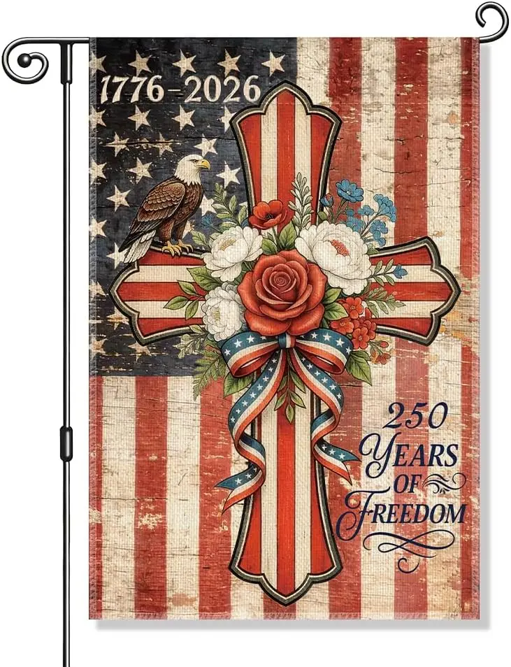 National Commemorative Freedom Double-Sided Political Garden Flag for Outside Decor Parade Yard Sign, Patriotic Eagle Cross  AAM
