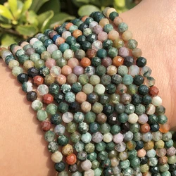 Natural Faceted Green Indian Agates Stone Beads Healing Loose Spacer Beads For Women Men Bracelet Jewelry Making 2/3/4mm 15''