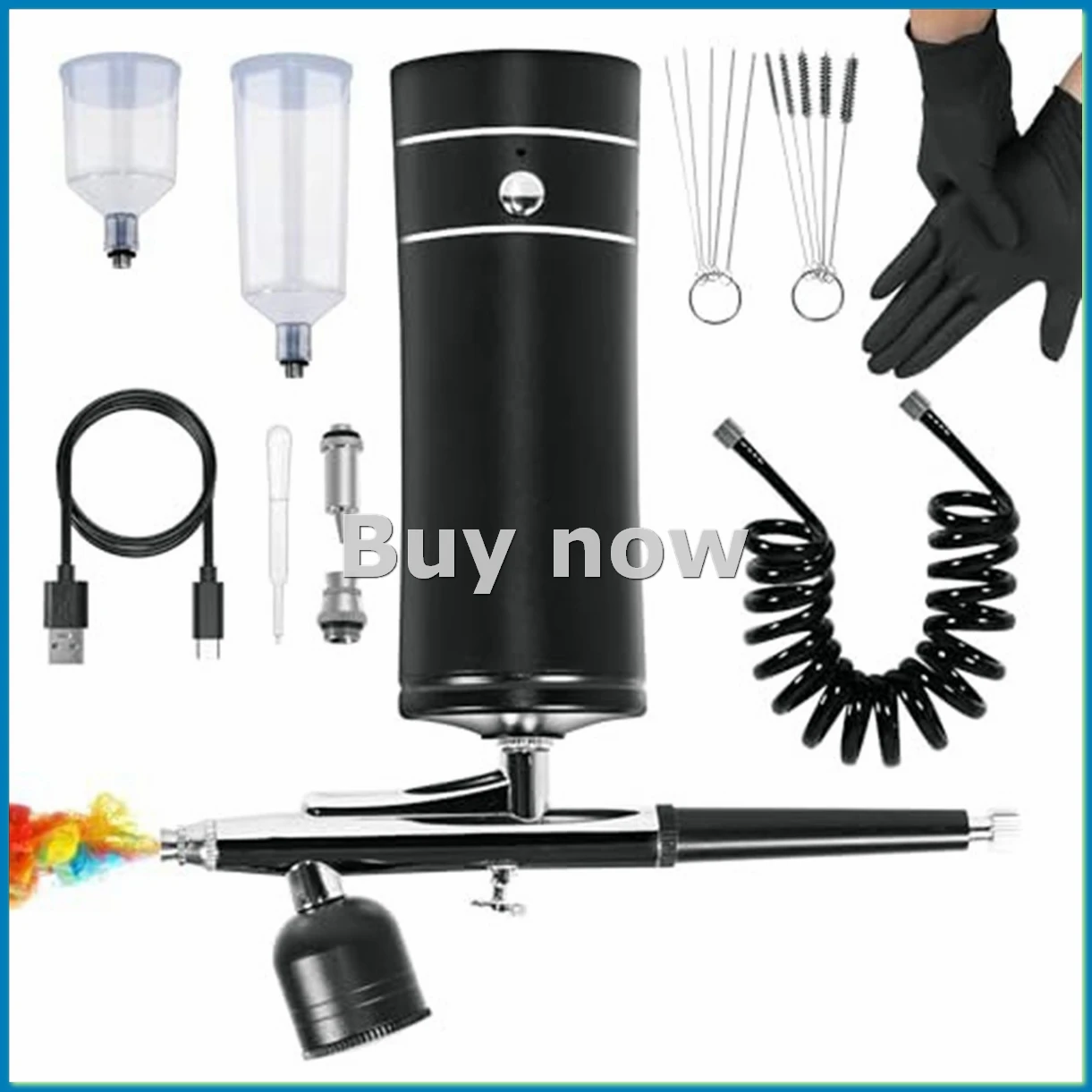 AirBrush Kit with Air Compressor&Gloves-27PSI High Pressure Airbrushwith Hose Wireless AirBrush for Model Painting Black-ROWI