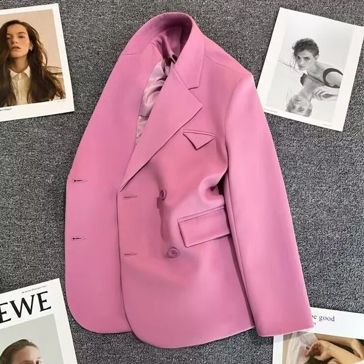 

Spring Autumn Loose Tuxedo Jacket with Belt Retro Korean Style Slimming Design Goddess Style Outerwear Ladies Suit