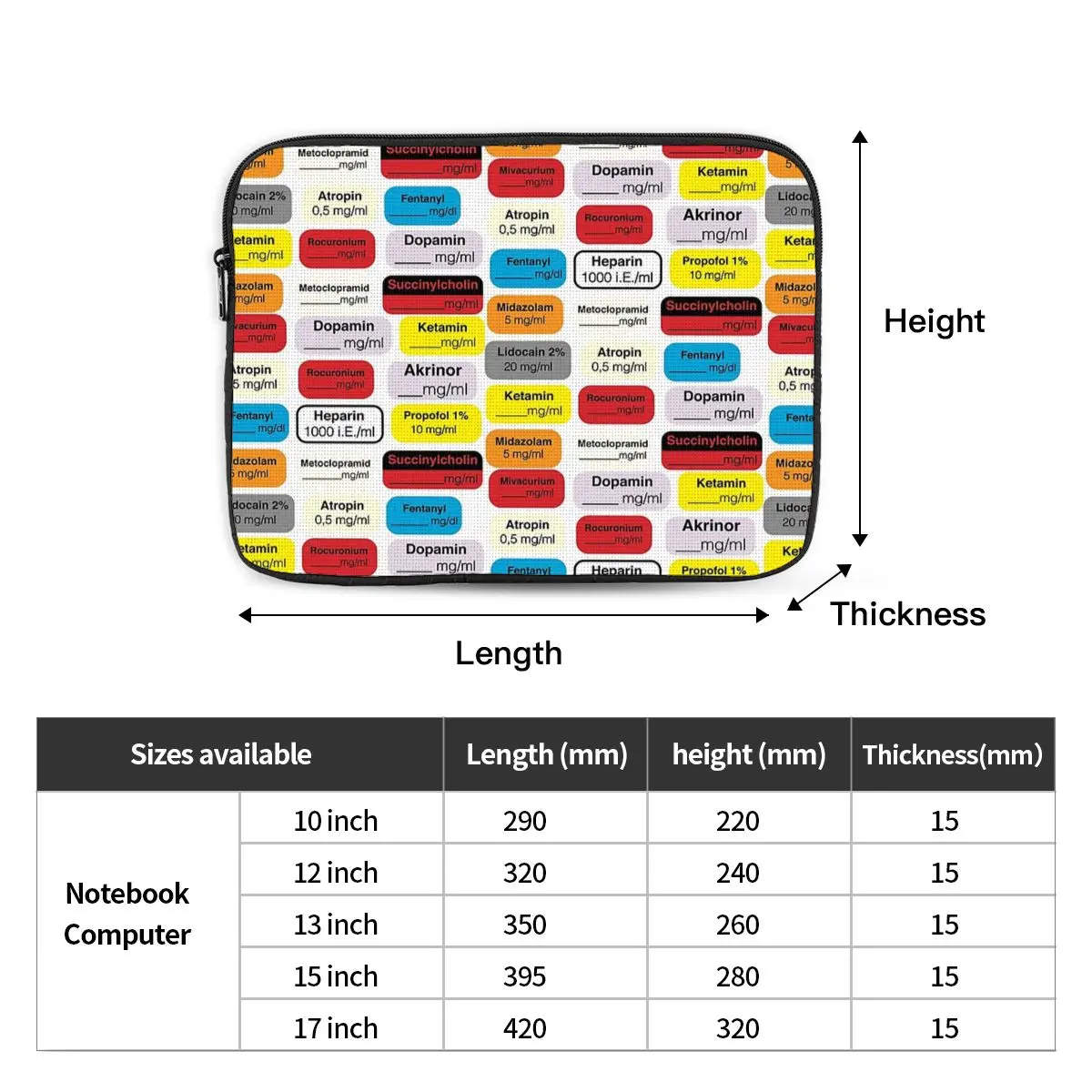 Anesthesia Medication Notebook Laptop Bag Case Pouch Notebook Sleeve Cover Bag Tablet Shockproof Case Bag