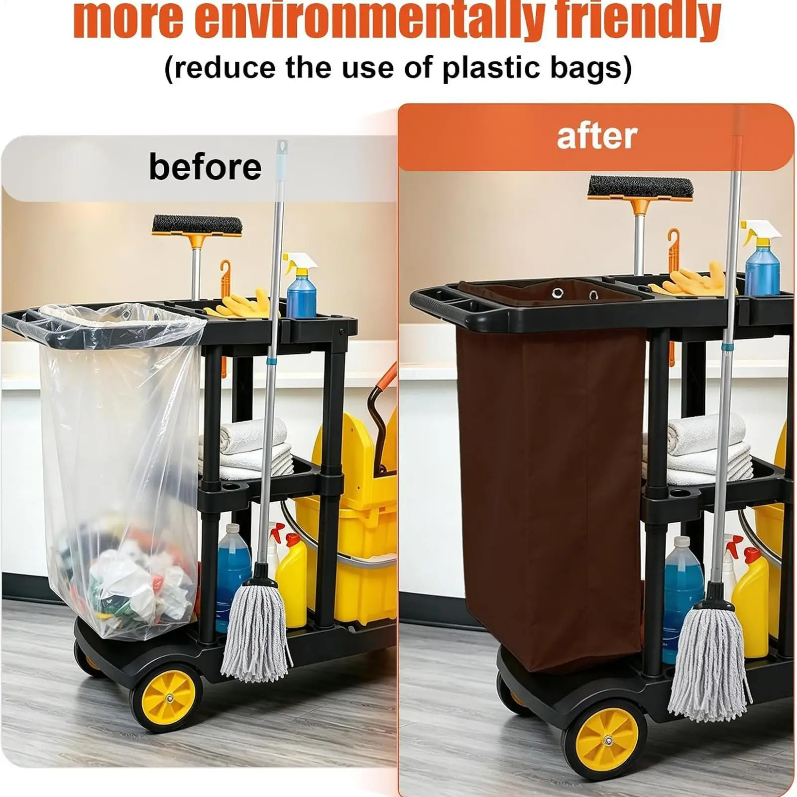 Laundry Cart Bag Replacement 23 Gallons Waste Collection Organizer Parts With 6 Brass Grommets Cleaning Cart Attachment For